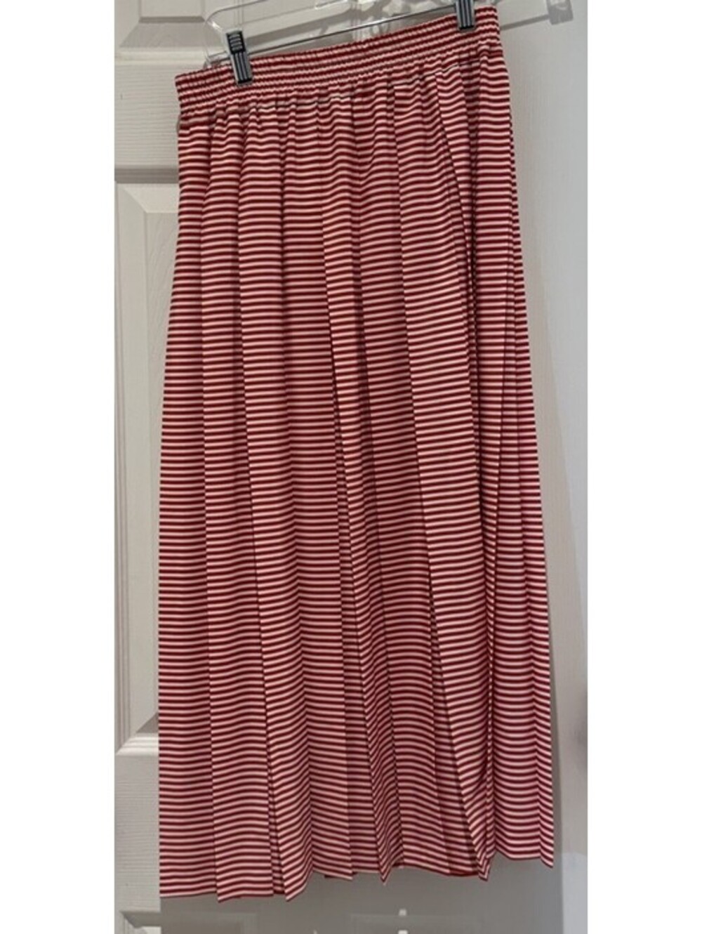 Toupy Paris Red And White Striped Pleated Skirt Elastic Waist Vintage